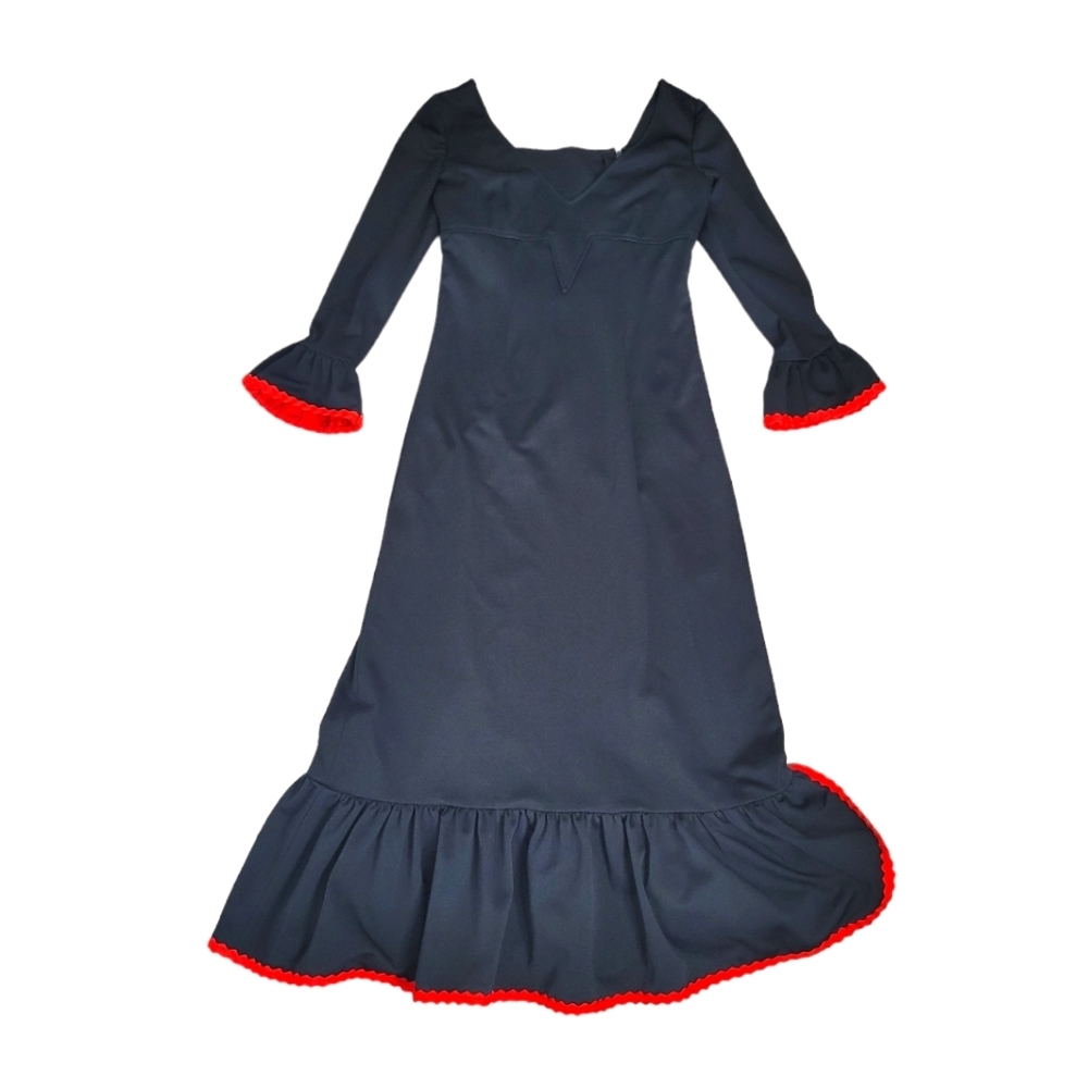 Vintage 1960's black maxi dress with red trim - Picture 6 of 14